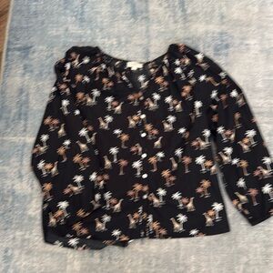 Loft 100% cotton blouse with Giraffes and Palm trees